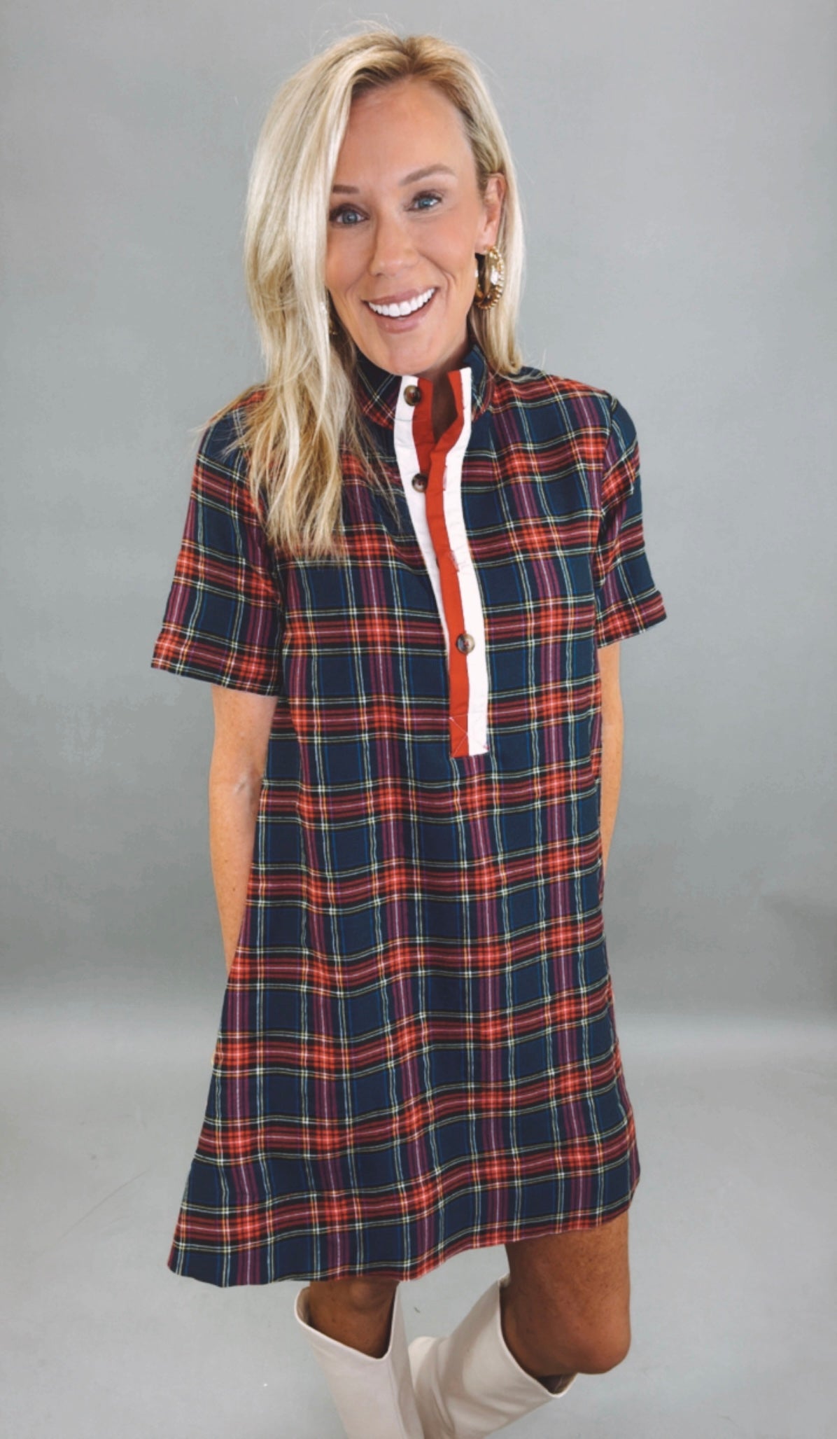 Plaid About You Dress (navy)