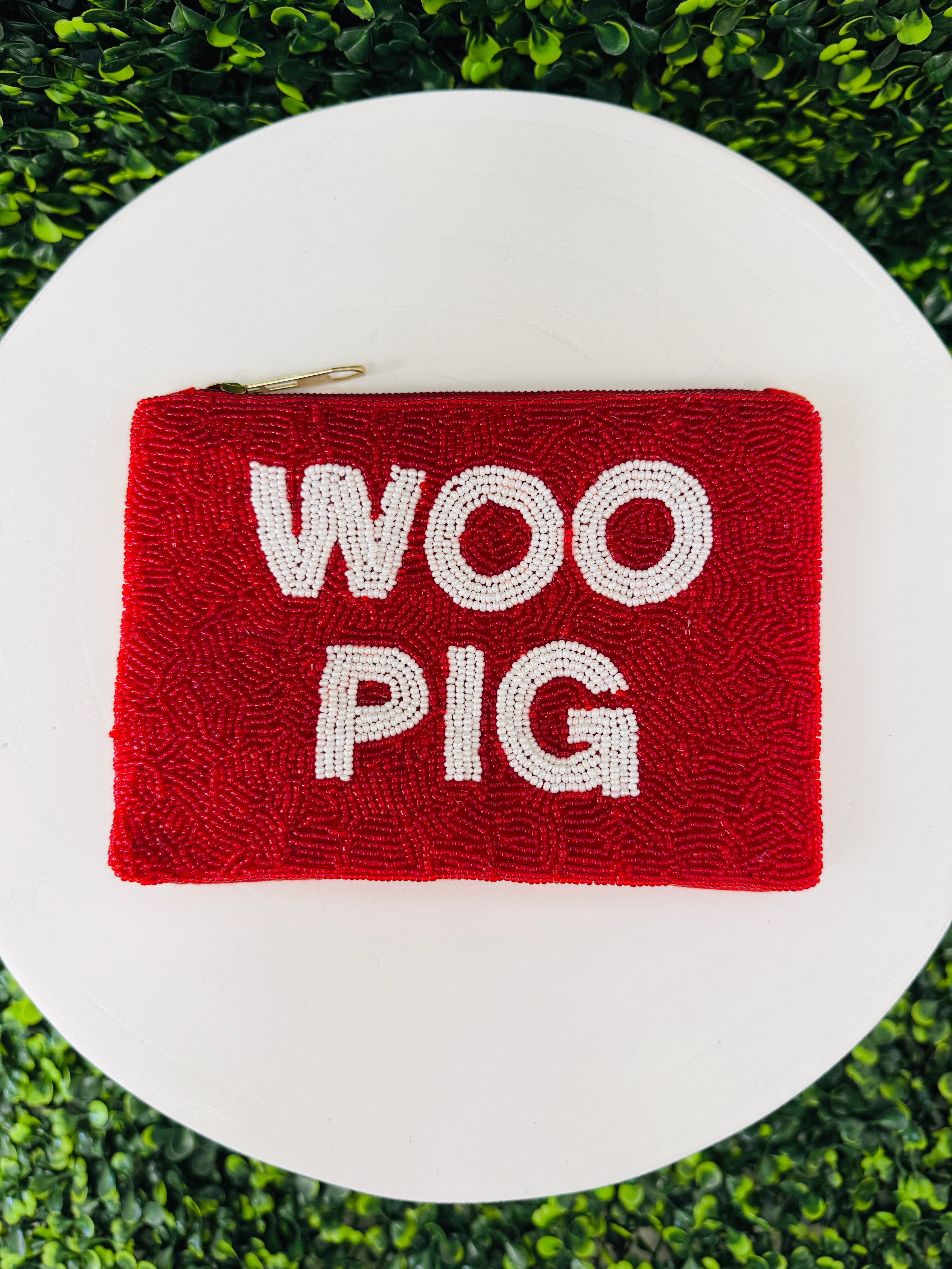 Woo Pig Beaded Pouch