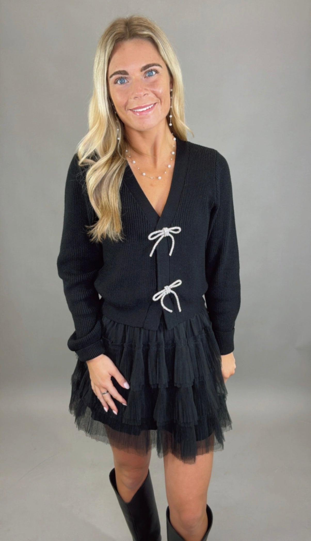 Starlit Bow Cardigan (black)