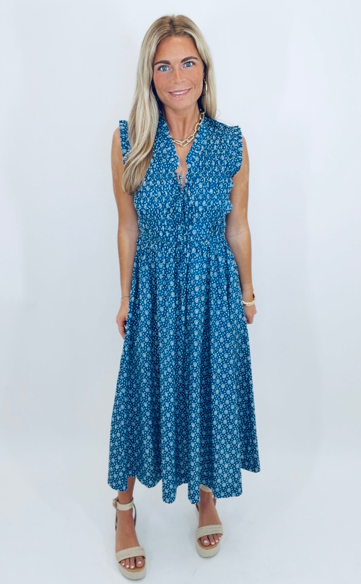 Indigo Charm Midi Dress