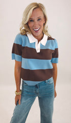 Varsity Charm Polo Sweater