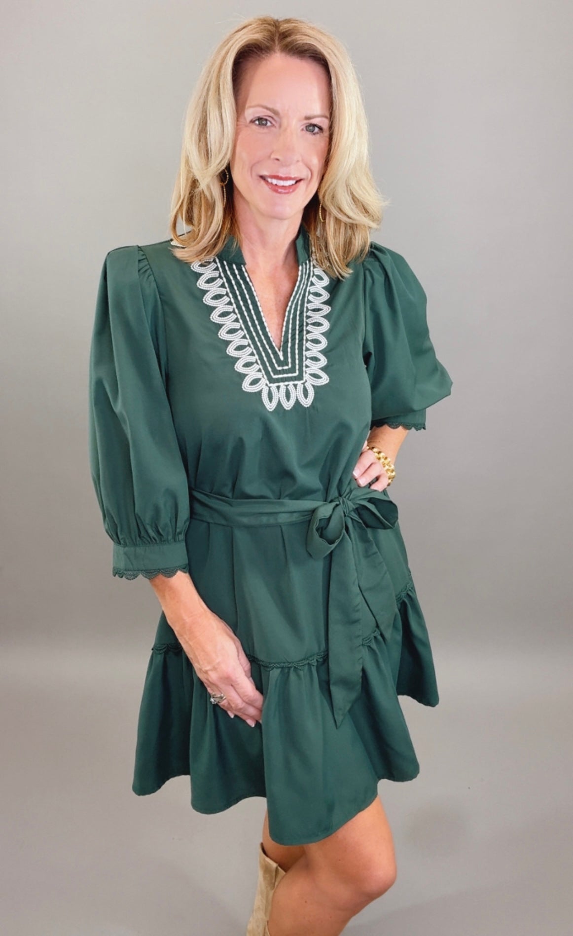 Flirt & Flounce Dress (hunter green)