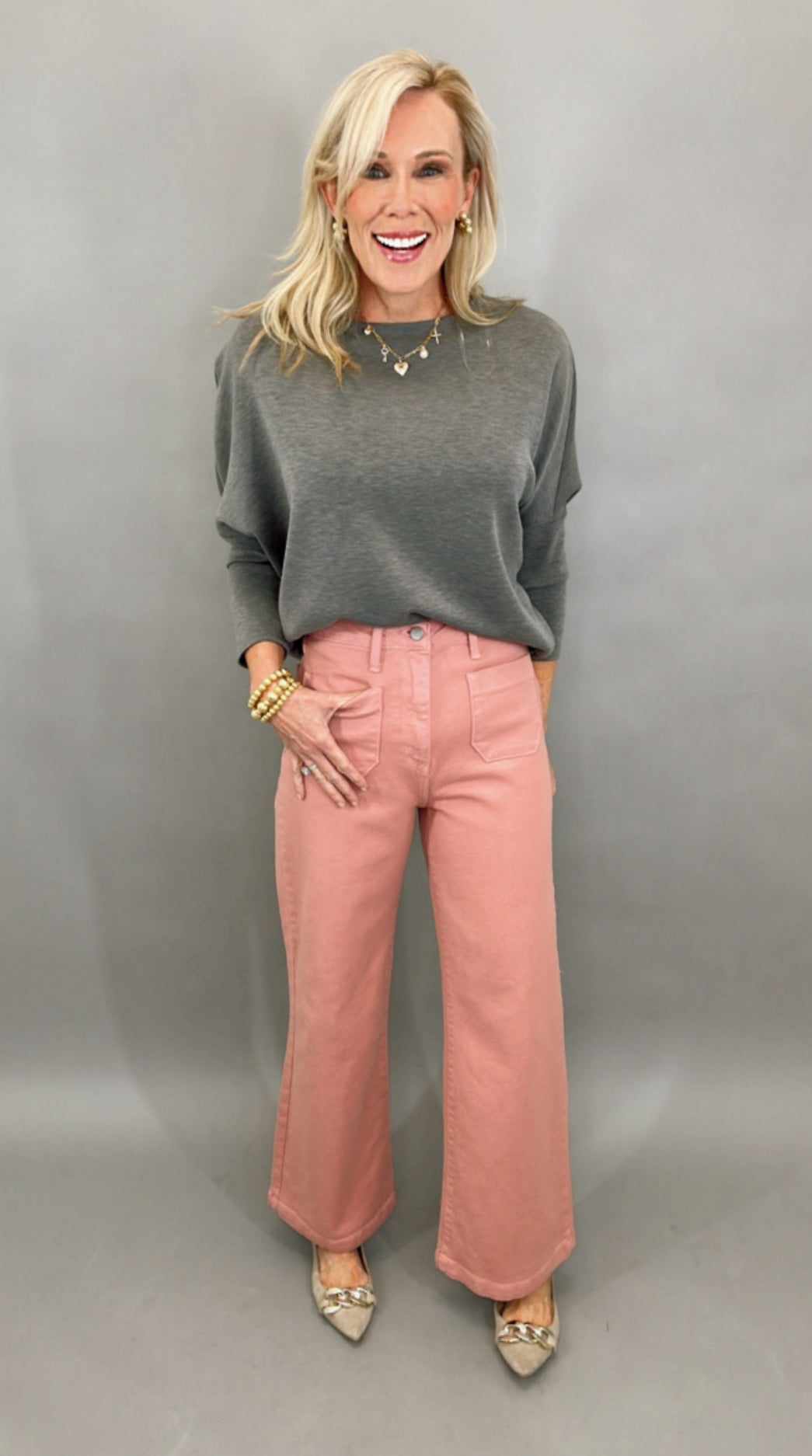 Patch Pocket Wide Leg Jean (dusty coral)