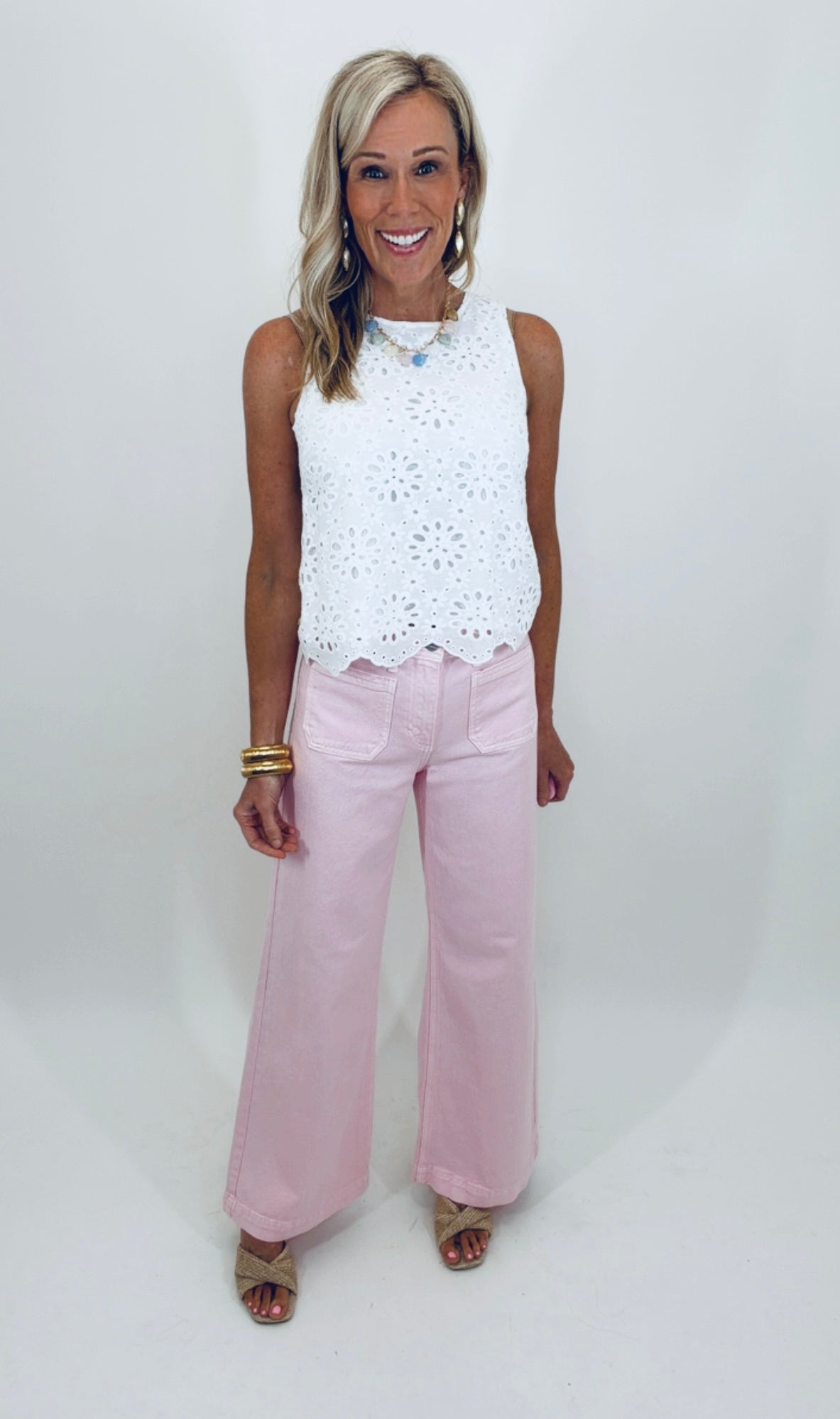 Micro Patch Pocket Wide Leg Jean (pink)