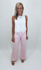 Micro Patch Pocket Wide Leg Jean (pink)