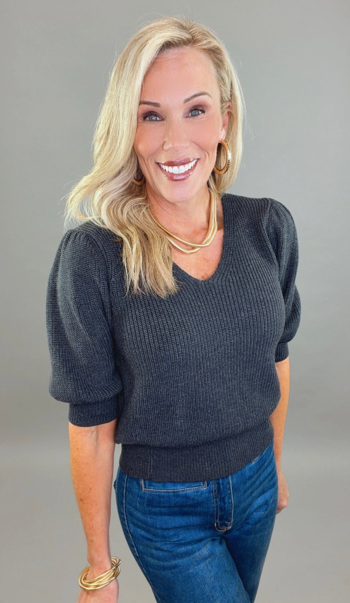 Polished Puff Sweater (charcoal)