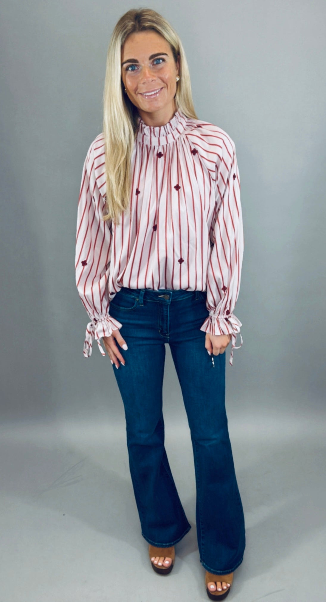 Maison Stripe Blouse (wine)