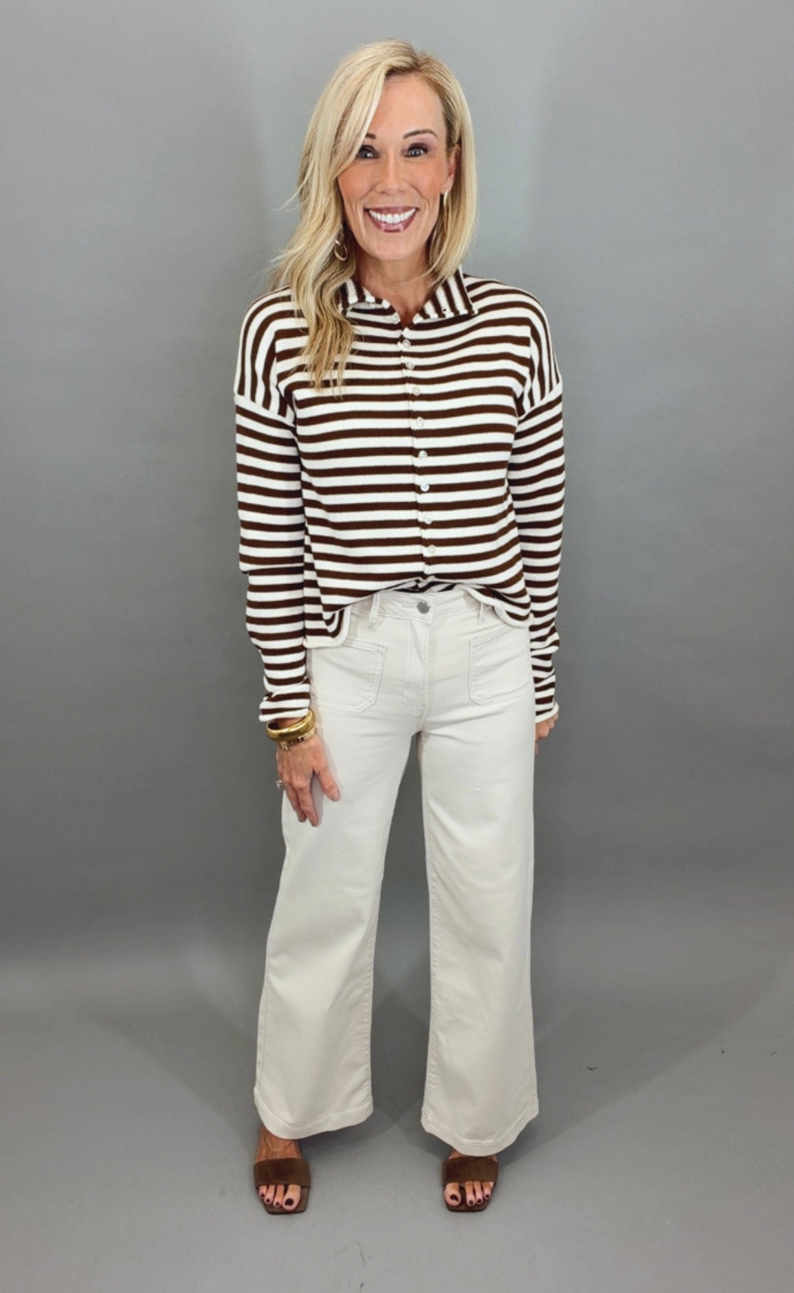 Take Note Cardigan (ivory/brown)