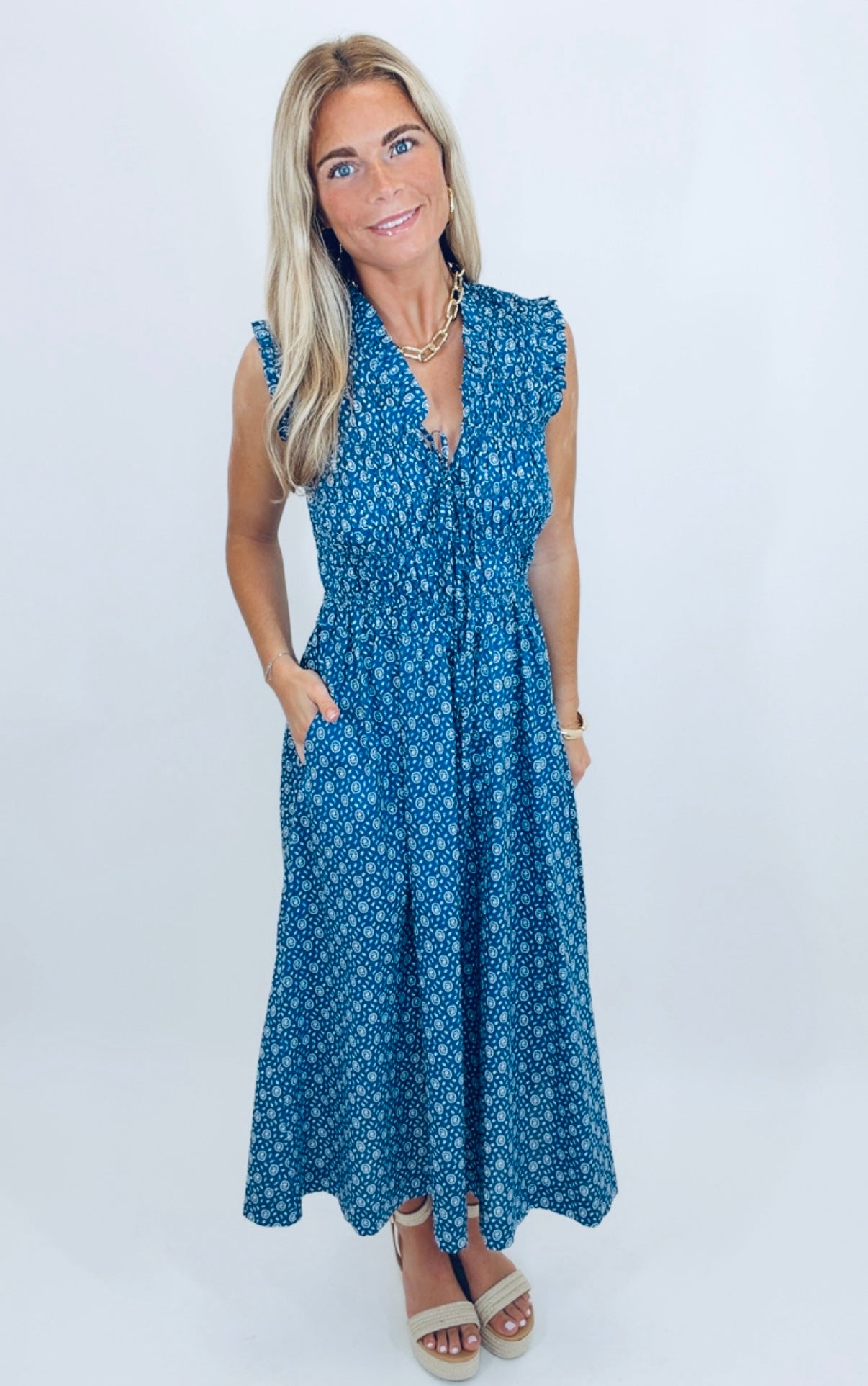 Indigo Charm Midi Dress