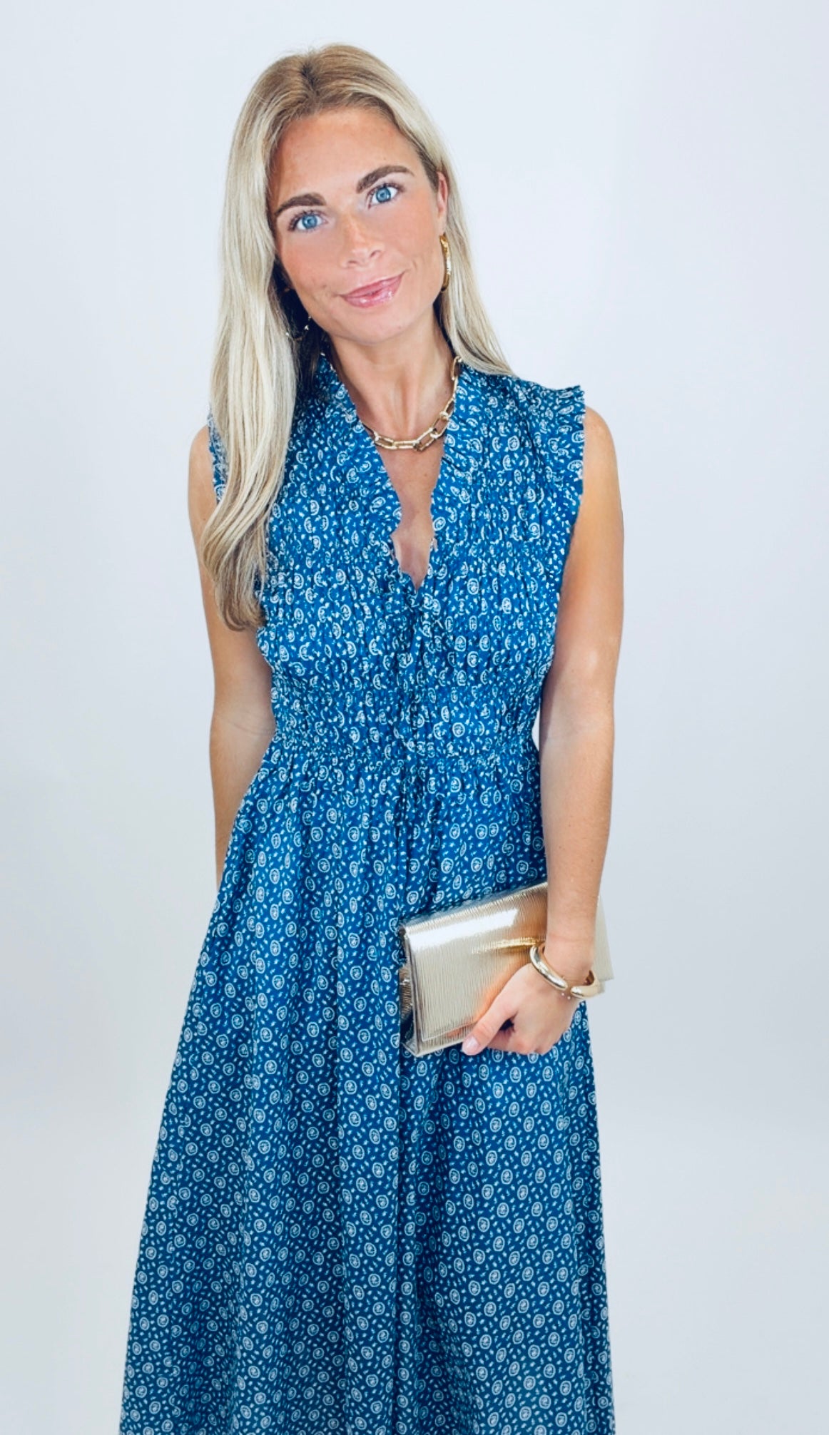 Indigo Charm Midi Dress