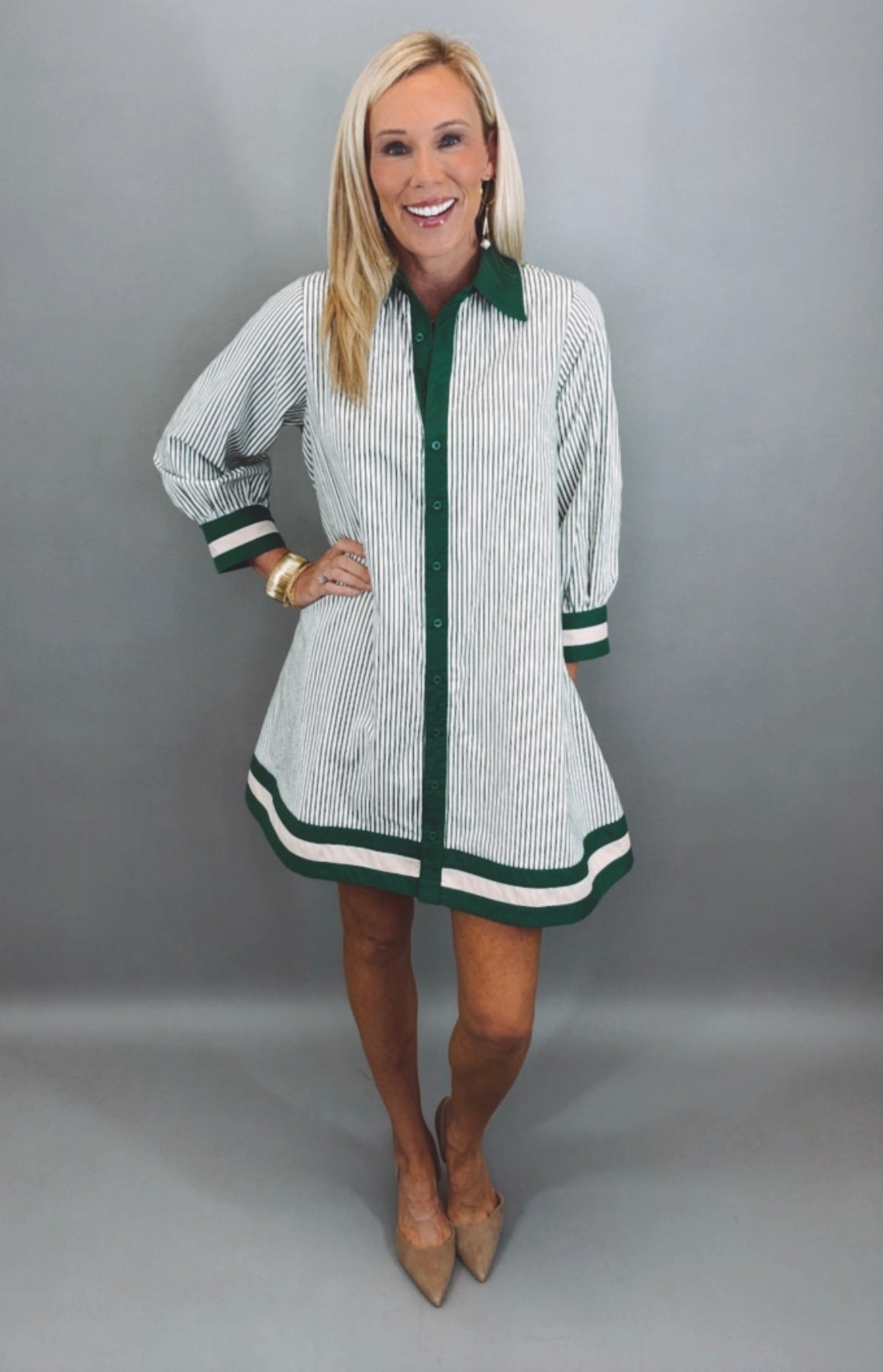 Pinstripe Parlor Dress (hunter green)