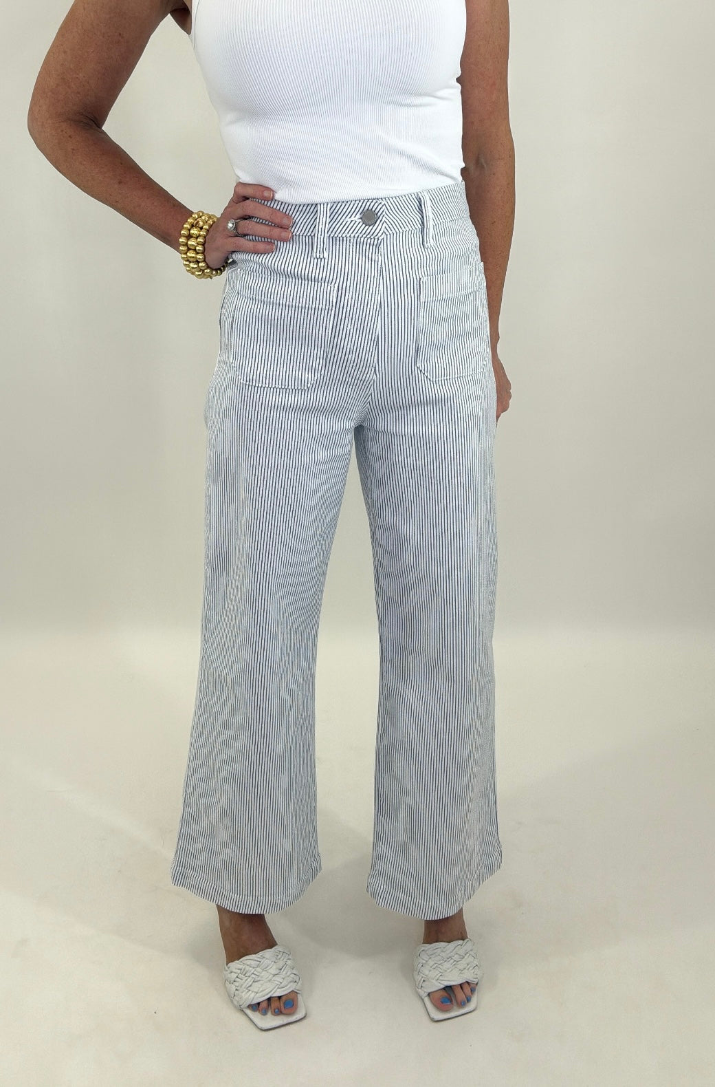 Patch Pocket Wide Leg Jean (navy stripe)