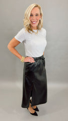 Leather Slit Midi Skirt