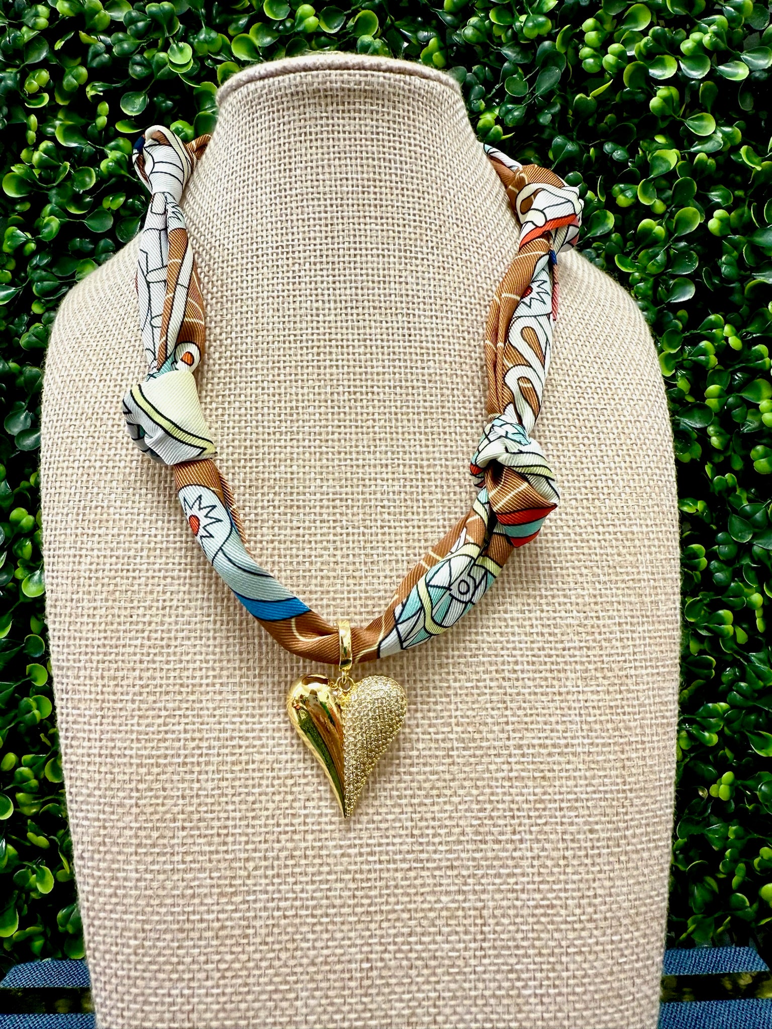 Golden Heartbeat Scarf Necklace