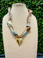 Golden Heartbeat Scarf Necklace