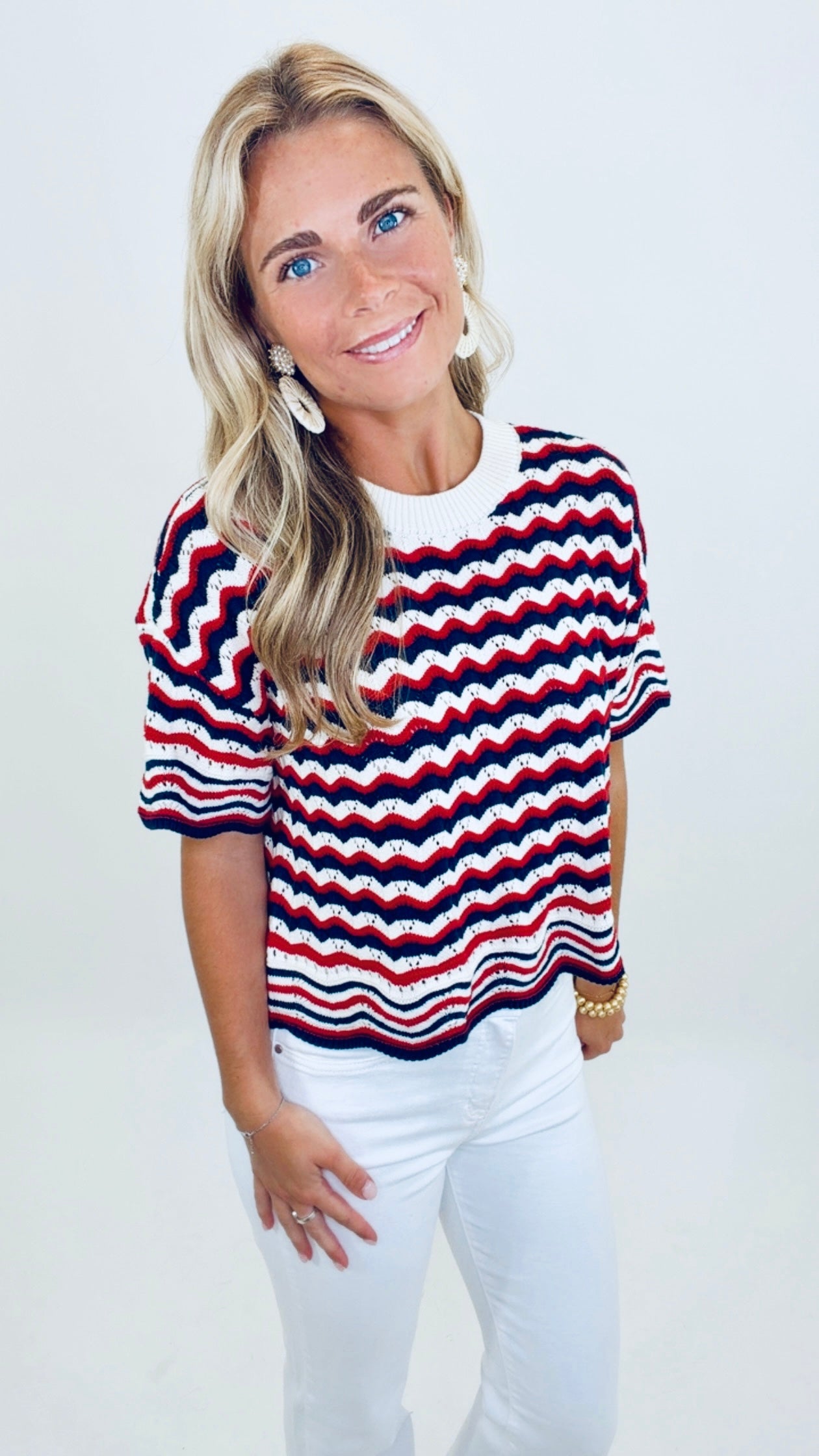 Easy Wave Knit Top (red/navy)
