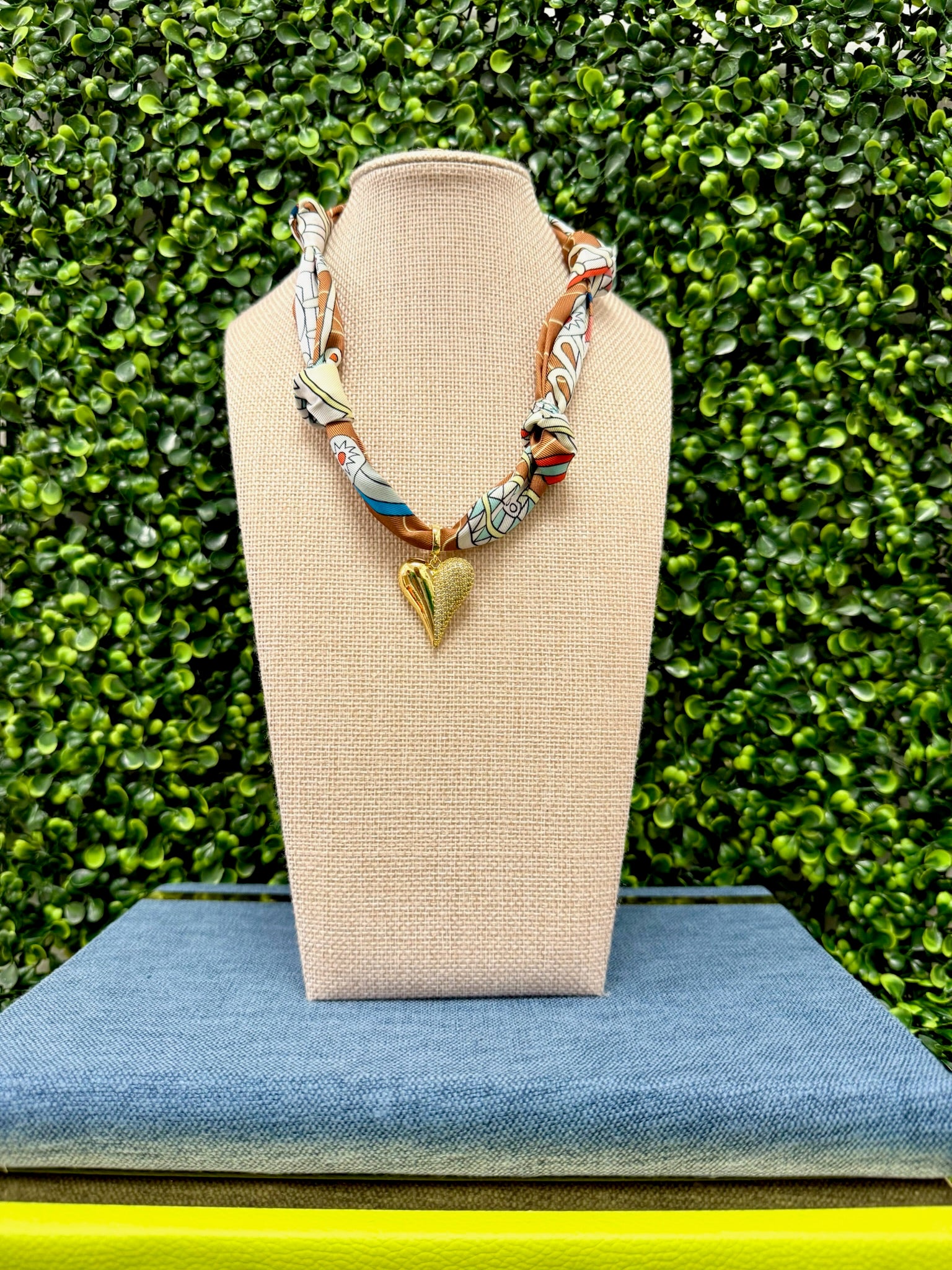 Golden Heartbeat Scarf Necklace