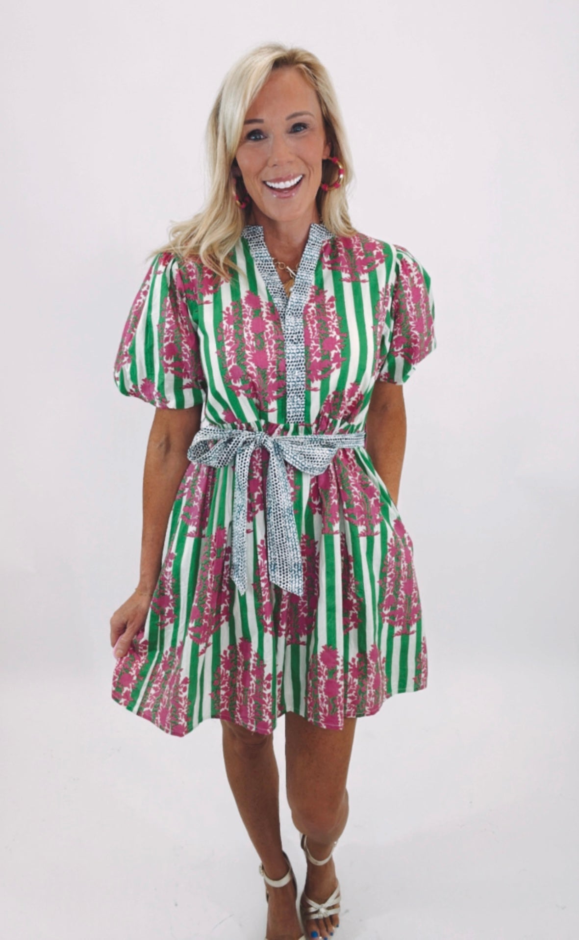 Garden Stripe Pop Dress (green)