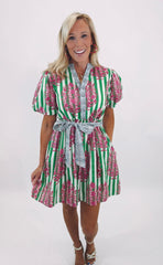Garden Stripe Pop Dress (green)
