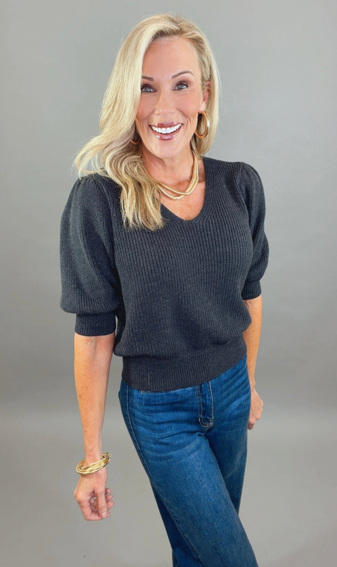 Polished Puff Sweater (charcoal)
