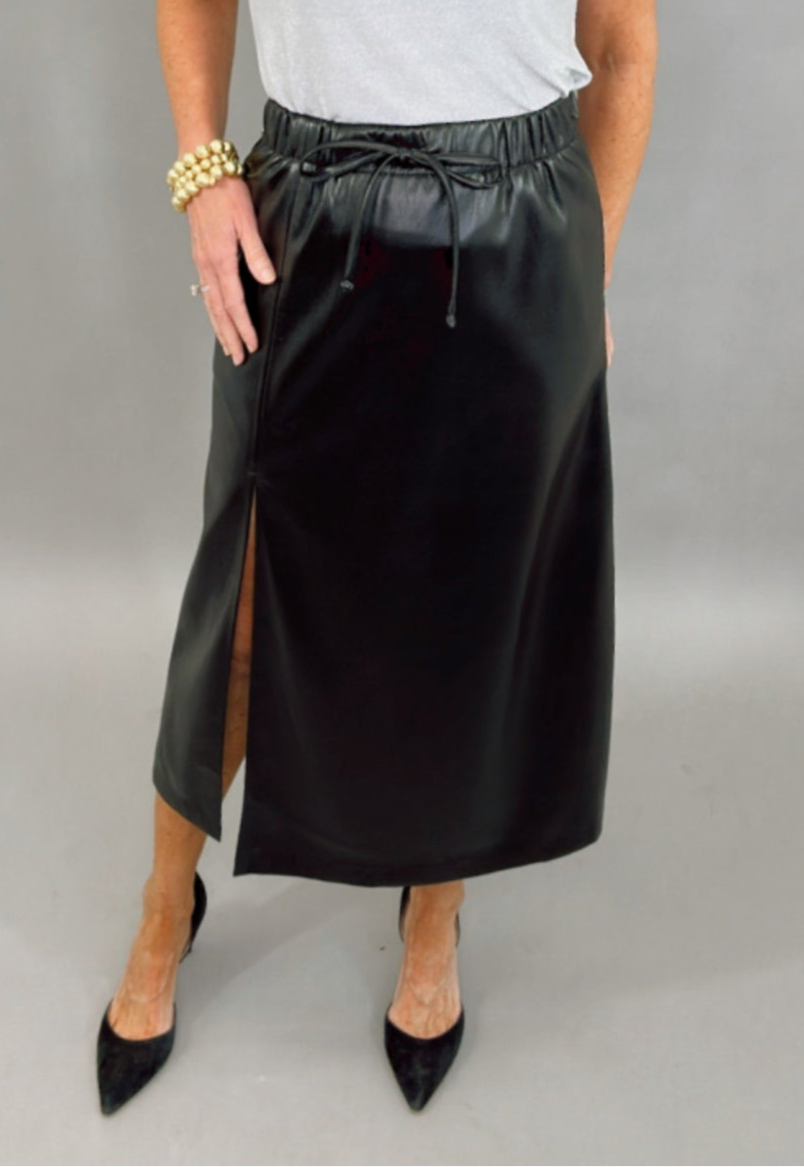 Leather Slit Midi Skirt