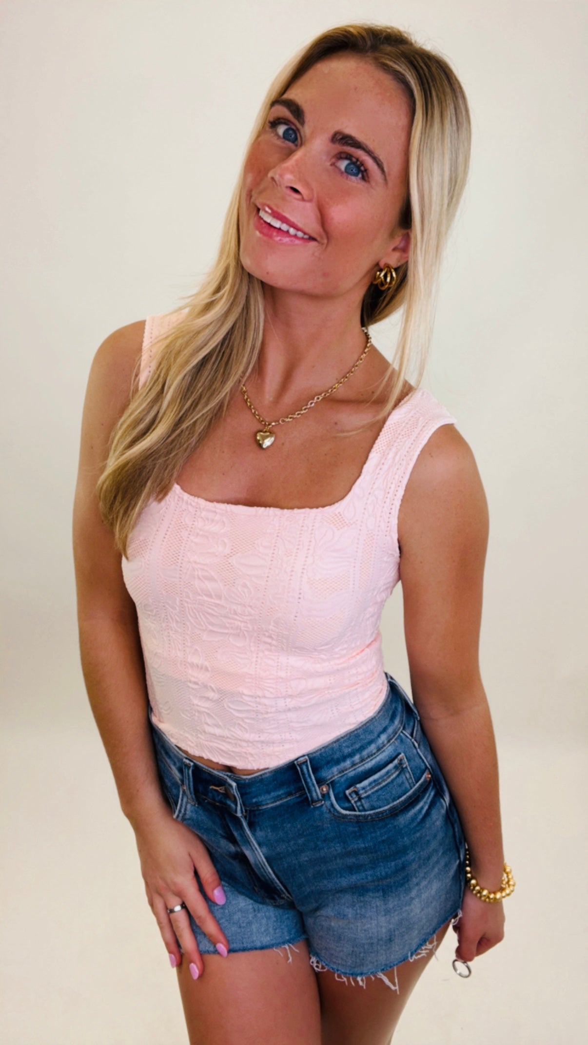 Lace Square Crop Top (peachy pink)