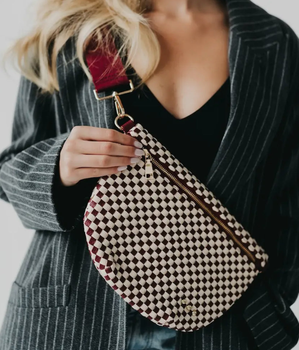 Woven Bum Bag (check burgundy)