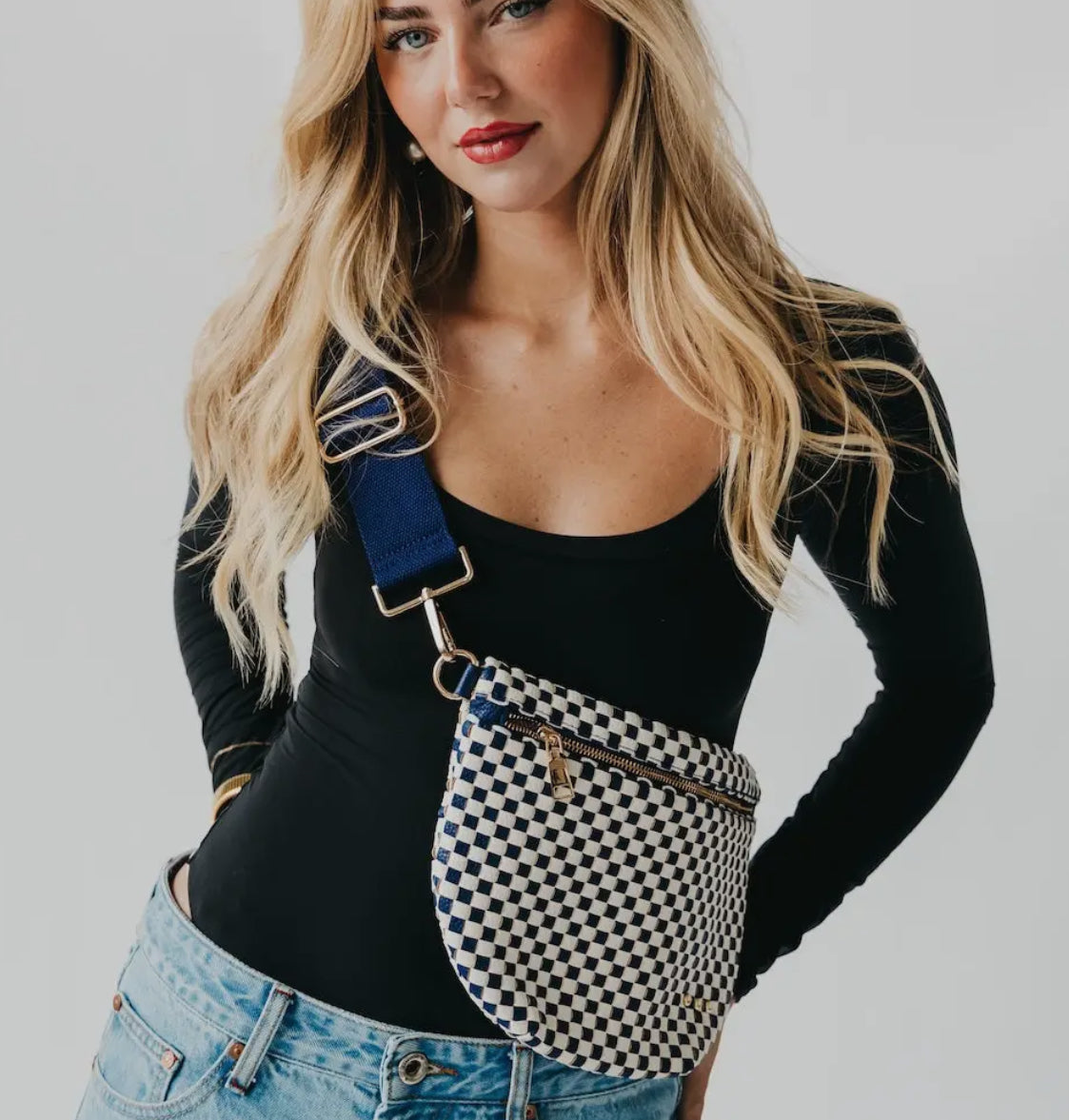 Woven Bum Bag (check navy)