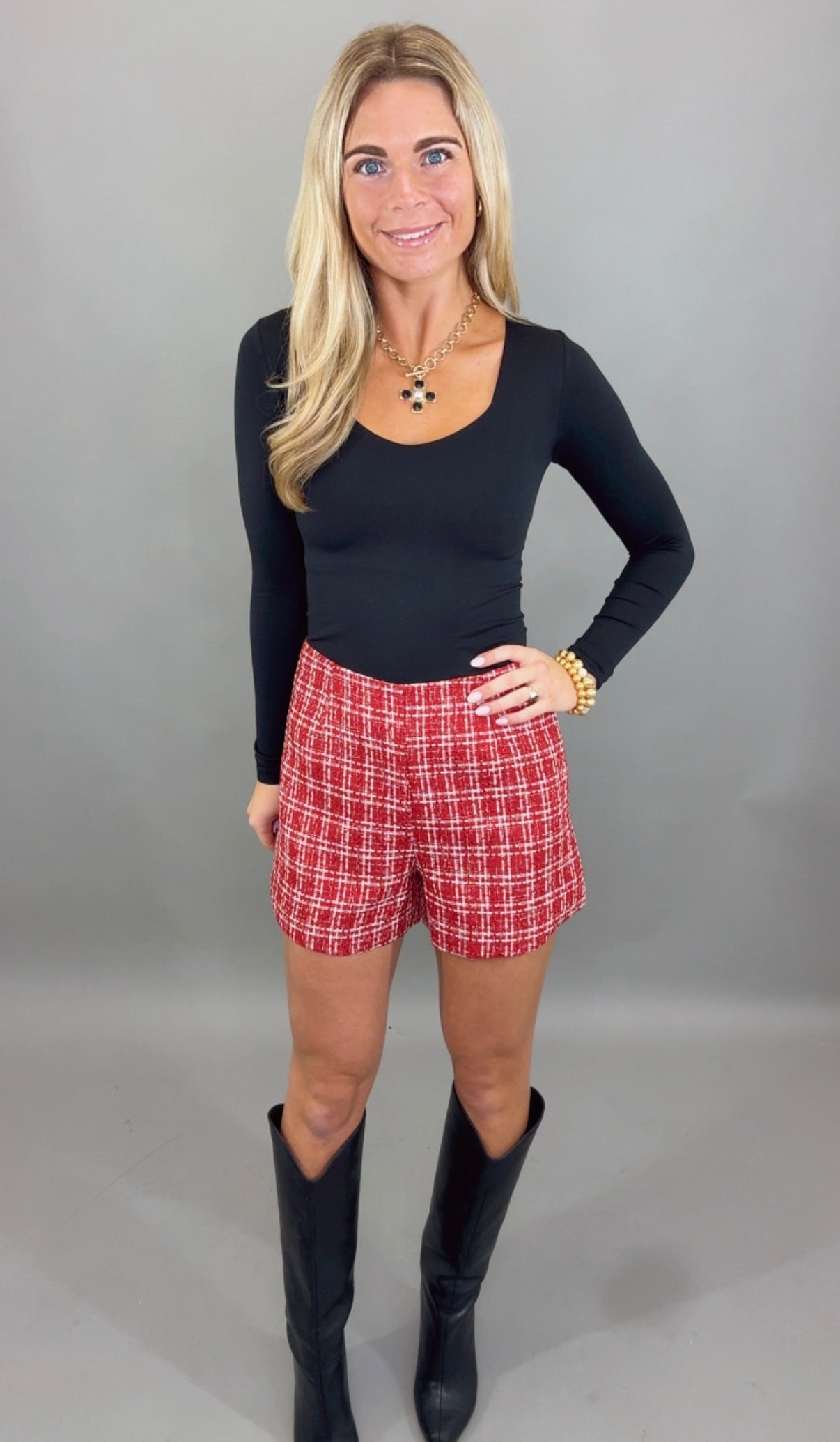 Tweed & Tinsel Short (red)