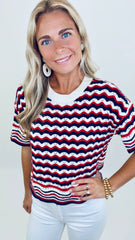 Easy Wave Knit Top (red/navy)