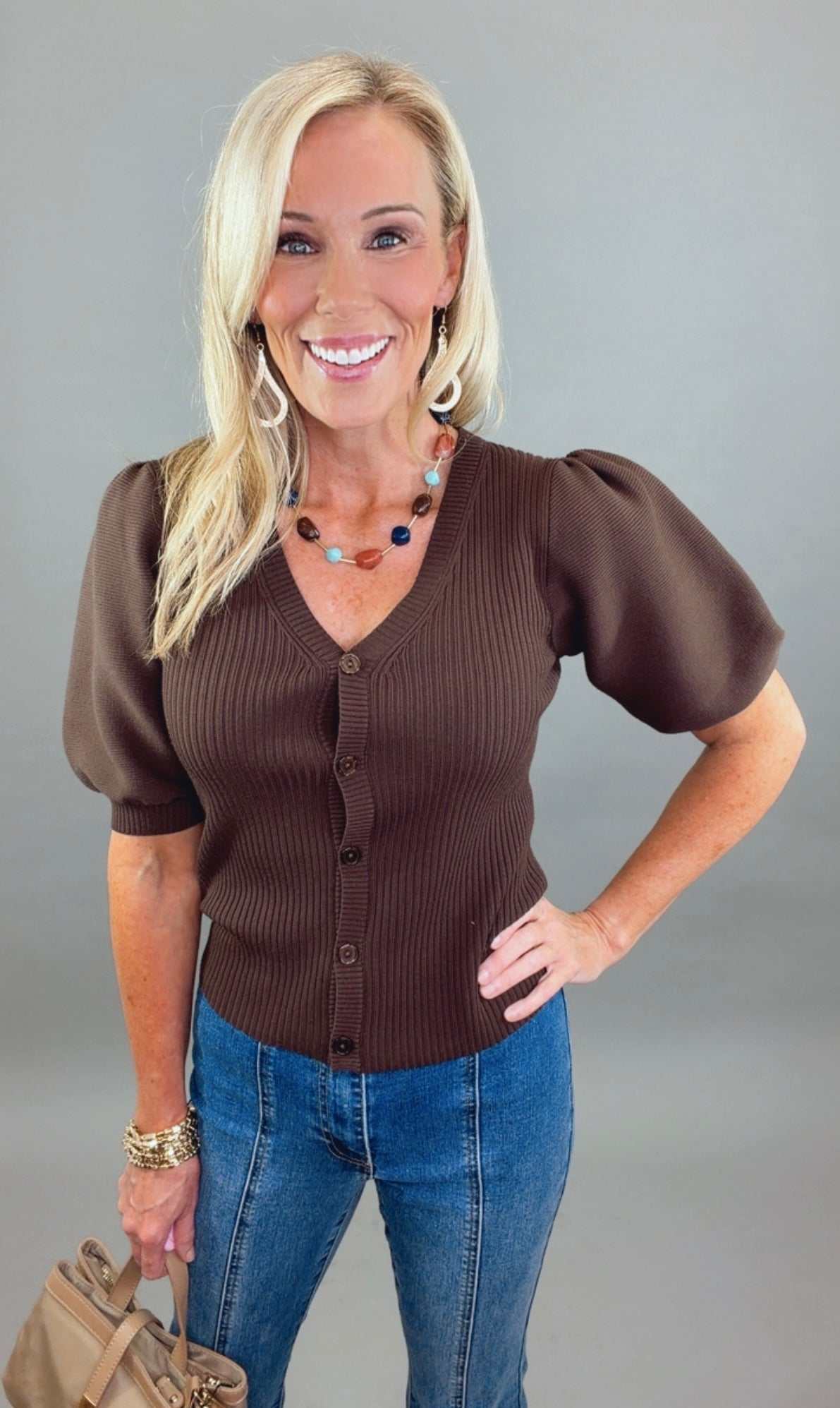 Posh Puff Cardigan (brown)