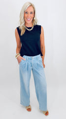 Lightweight Pleated Denim