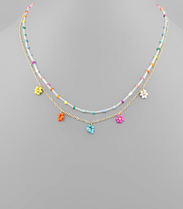 Daisy Flower & Pipe Bead Necklace (multi)