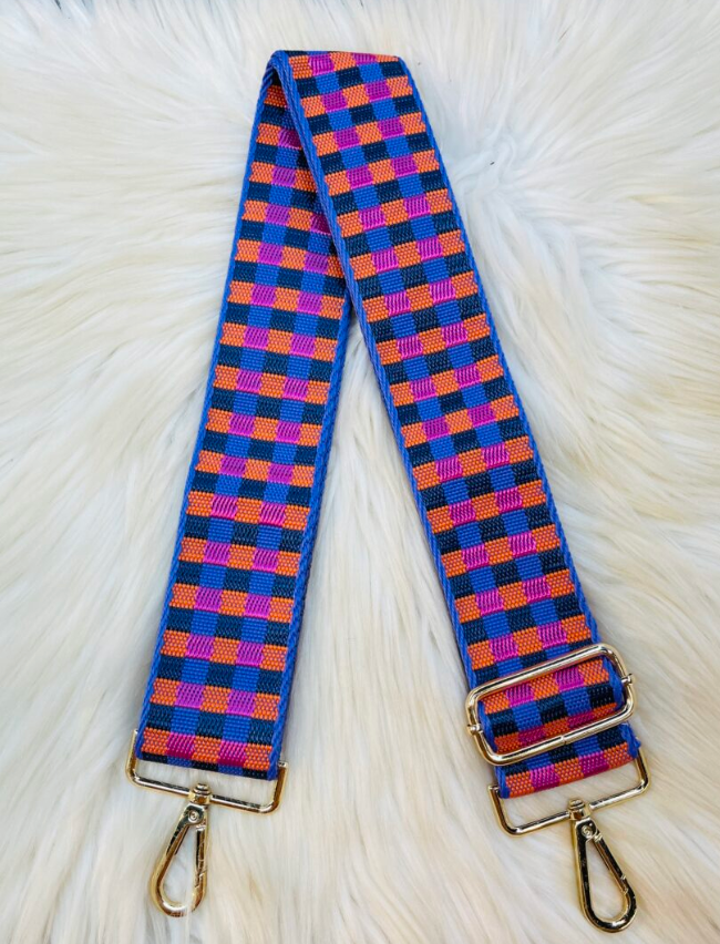 Checkered Style Guitar Strap (navy/org/pink)