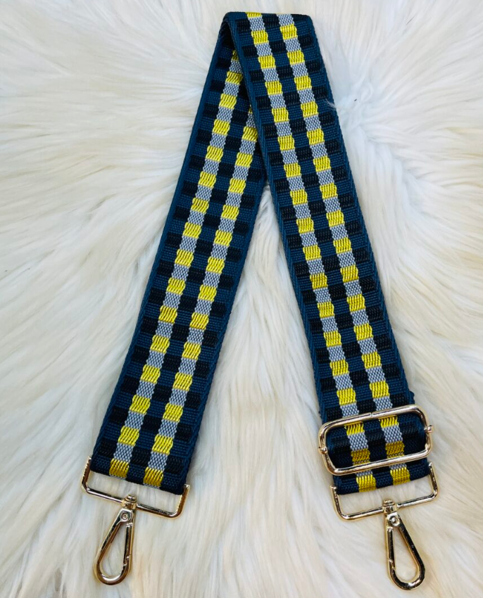 Checkered Style Guitar Strap (navy/blk/gld)