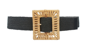 Rectangle Rattan Stretch Belt (black)
