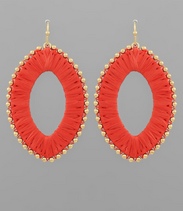 Gold + Raffia Oval Earring (red)