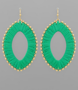 Gold + Raffia Oval Earring (green)