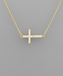 Sideways Crystal Cross Necklace