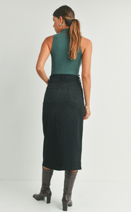 Utility Pocket Midi Denim Skirt (washed black)