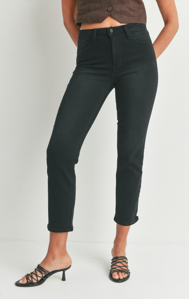 Slim Straight Distress Jean (washed black)