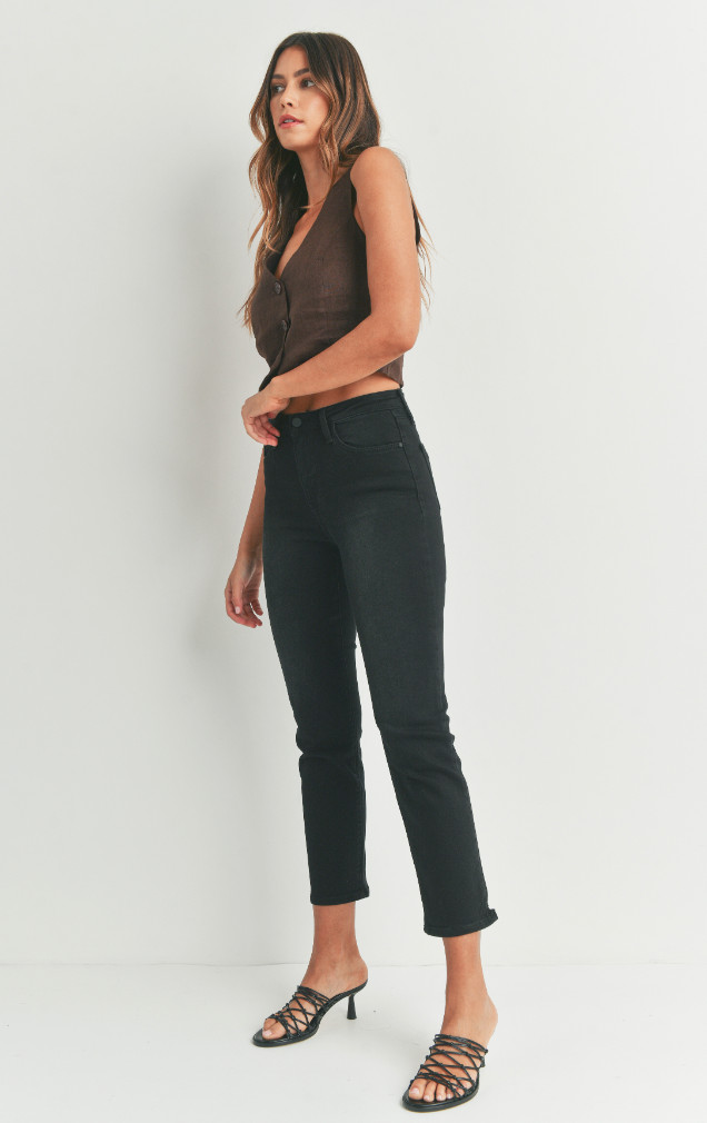 Slim Straight Distress Jean (washed black)