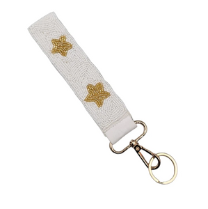 Star Bead Keychain Wristlet (white)