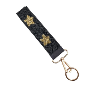 Star Bead Keychain Wristlet (black)
