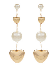 Gold Heart Pearl Drop Earring