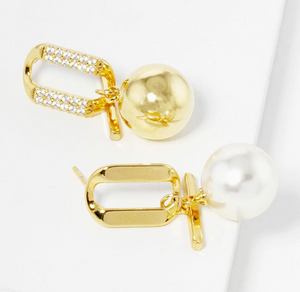 Oval CZ Pearl Bead Earring