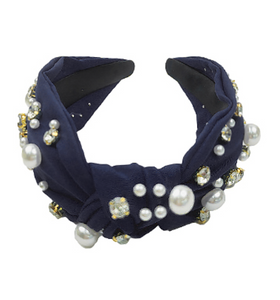 Pearl + Rhinestone Headband Stud Headband (navy)