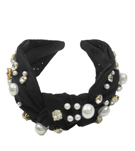 Pearl + Rhinestone Headband Stud Headband (black)