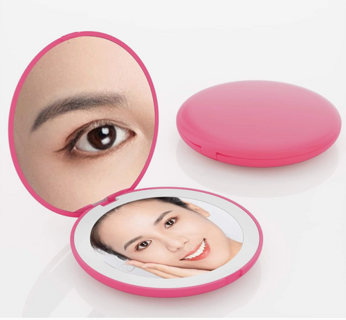 Compact LED Cosmetic Mirror (hot pink)