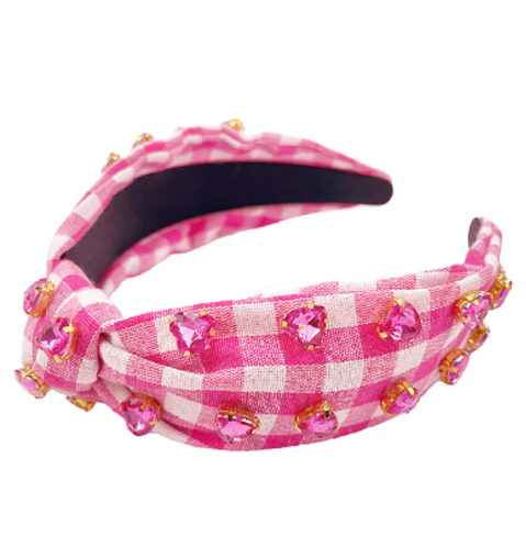 Pink Check + Crystal Headband